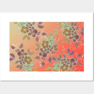 Bronze and Orange Flower Pattern Posters and Art